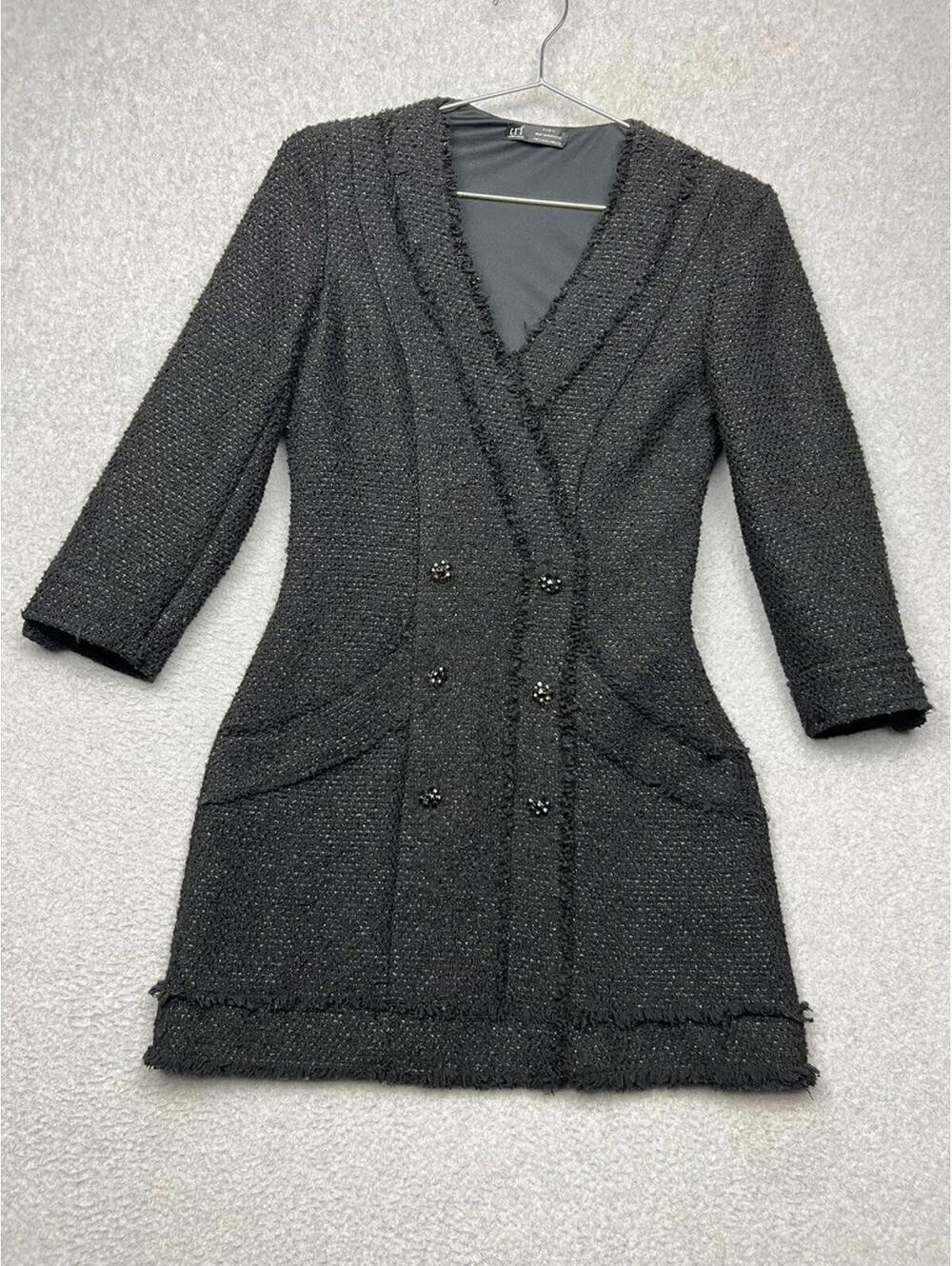 Zara Tweed Double Breasted Blazer Tuxedo Mini Dress S Preppy Academia Old Money - Picture 1 of 14